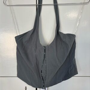 Gray Halter-Style Crop Camisole with Front Hook Detail